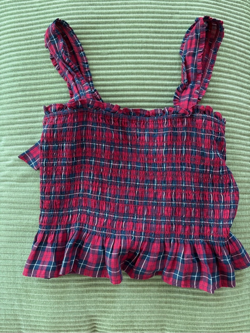 Red Plaid Smocked Tank Top - Women